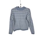 AQUA Women's Tweed Knit Cardigan Sweater Jacket Blue White Gold Buttons Photo 2