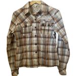 Lucy Paris  Blouse Embroidered Eagle Plaid Button Cotton Pleated Size Small Photo 0