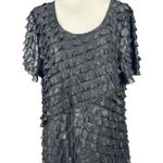 Notations Black Ruffle Sparkle L Dress Short Sleeve Shimmer Party Cocktail Photo 4