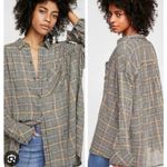 Free People  Break My Stride Plaid Button Down Oversized Shirt Small Metallic Photo 1