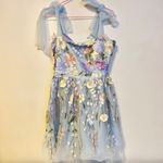 Lulus Classic Romance 3D Floral Applique Tie Strap Mini Dress Light Blue Size M Photo 2