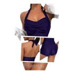 Sweetheart Neckline Halter Navy Ruched Pin Photo 3