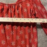 Old Navy  Shirt Womens Small Red Tribal Print Long Sleeve Top Square Neck Stretch Photo 6