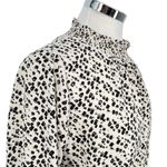THML Brush Animal Print Smocked Ruffle Blouse Ivory Black Size Medium Photo 4