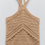 ZARA  Tan Crochet Halter Top Size‎ Large Photo 0
