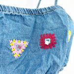 ZARA  Womens Boho Beach Summer Embroidered Bralette Denim‎ Crop Top Size XL Blue Photo 3