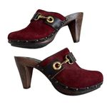 Coach  Sz 6 Burgundy Red Suede Felicia Wood Heeled Clog Gold Horsebit Buckle Photo 0