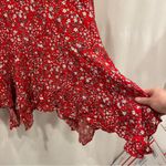 Max Studio  red floral pull on asymmetrical hem elastic waist flowy boho midi Photo 2