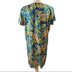 Stella Parker Women’s Size L Chest Pocket T Shirt Cotton Dress Tropical Teal Blue Size L Photo 2