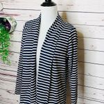 L.L.Bean Navy Blue & White Striped Long Sleeve Cardigan Sweater Medium Petite Photo 3