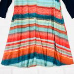 Filly Flair Women's Medium M Shift Dress Orange Teal Blue Striped 3/4 Sleeve Photo 5
