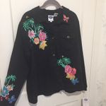 Diane Gilman Black Denim Jacket With Embroidered Island Design  Photo 3