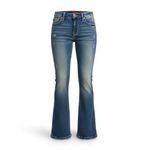 Zana Di  Distressed whiskered Blue Flare Jeans Size 0 embellished back pockets Photo 3