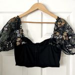 Floral Embroidered Mesh Puff Sleeve Bustier Top Sz L Black Size L Photo 3