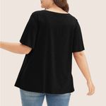 Bloomchic Plain Ruffle Sleeve Keyhole Gathered Crew Neck T-Shirt Photo 3