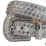 WESTERN RODEO STYLE UNISEX FASHION ALLIGATOR PRINT LEATHER RHINESTONE BELT. Silver Photo 2