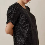 Torrid  Black‎ All Over Sequin Ruched Short Sleeve Top Size 1X Photo 0