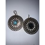 Silver Tone Earrings Turquoise Stone Bohemian Boho Western Hearts Medallion Blue Photo 3
