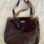 Brown Tote Bag Purse Shoulder Bag Vintage Style Flap Over Closure Work‎ School Photo 0