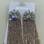 NEW Encour 8” AB rainbow fringe earrings. Special event glam. Silver Photo 0