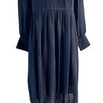 W By Worth WORTH Collection Georgette Pintuck Peasant Dress New Navy Blue Midi Ruffle 6 NWT Photo 0