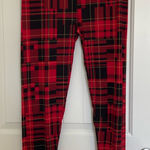 Eye Candy  women’s black red‎ yellow plaid polyester blend leggings large Photo 0