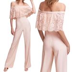 Theia BHLDN Mila Off the Shoulder Lace Jumpsuit Pink Braidesmaid Size 8 Photo 2