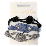 Free People NEW - 3PC Black, Blue, & Silver Knot Elastic Hair Ties - Boho Chic Photo 0