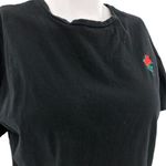 Isa & Ella (L) Black Short Sleeve Red Rose Embroidered Crew Neck Crop Top Size L Photo 2