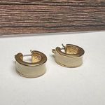 Monet  Cream Enamel Gold Tone Huggie Hoop Pierced Earrings Signed Photo 8