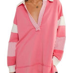 Free People  We The Free Pink Clean Prep Polo Long Sleeve Oversized Size M Photo 0
