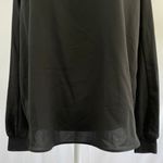 Alfani New  Mock Neck Long Sleeve Top Knit Trim High Neck Woven Blouse Black Photo 4