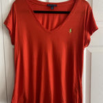 Ralph Lauren  Womens Large Red V Neck Cotton Tee Made in Peru Photo 0