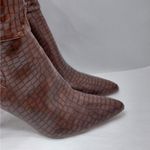 Alicepub Knee High Boots Women’s 9.5 Brown Croc Faux Leather Pointed Toe Zip Photo 5