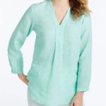 L.L. Bean Premium Washable Linen Long Tunic Top Size Large 100% Linen Fair Aqua Blue Photo 9