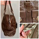 Marc Jacobs  Cognac Leather Venetia Satchel Bag, Silver Hardware & Red Stitching Photo 5