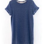 Everly  Women's Navy Blue Textured Shift Dress Medium Rolled Sleeve Shirt Dots Photo 0