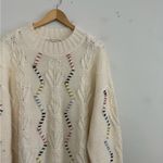Cream Colorful Cable Knit Sweater Size L Photo 3