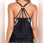 Holipick Womens Blouson Tankini Top Tummy Control Swimsuit Top with Racerback Black Size XS Photo 2