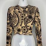 SheIn PETITE Floral Paisley Print Lettuce Trim Mesh Crop Top (Petite L 8/10) Photo 9