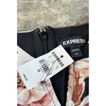 EXPRESS  Brown Cream Black Floral Linen Blend V Bar‎ Neck Ruched Mini Dress XS Photo 6