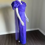 Vintage 90’s Satin Puff Sleeve Toile Purple Evening Gown With Back Slit Photo 2