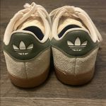 Adidas Women’s  Gazelle Ivory Sneakers with Dark Green Stripes, Size 7 Photo 3