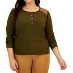 Tommy Hilfiger Womens  Plus Waffle Knit Thermal Henley Long Sleeve Shirt Top - 1x Photo 0