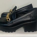 Nasty Gal  Black Faux Leather Chunky Loafer with Gold Thick Chain Size 8 Photo 8