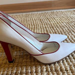 White Red Trim Leather Pumps Women Size X Pointed Toe High Heel Classic Photo 0