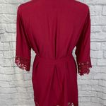 Women’s tie front robe with lace trim burgundy color sz small Photo 9