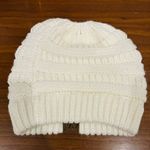 C.C Exclusive CC Beanie tail Ponytail messy bun Ivory Ribbed Knit Beanie Hat White Photo 2