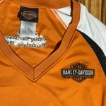 Harley Davidson Harley-Davidson Morgantown WV Orange and White V-Neck Tee Photo 3