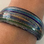 Womens Acrylic Cuff Bracelet Cobalt Blue Multicolor Sparkle 8” Photo 0